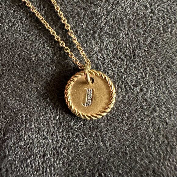 David Yurman Initial "J" Charm Necklace in 18K Yellow Gold & Pavé White Diamonds - Picture 6 of 16